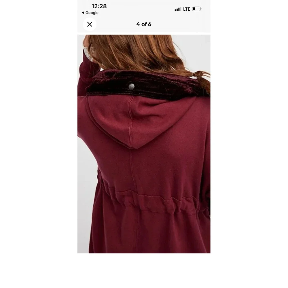 Free People Westwood Cardigan Size S Burgundy Velvet Trim Cloak Hood Dark Berry